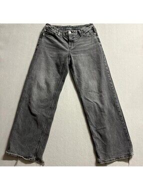 American Eagle Real Good Wide Leg Jeans Womens Size 8 Long Gray Denim Stretch